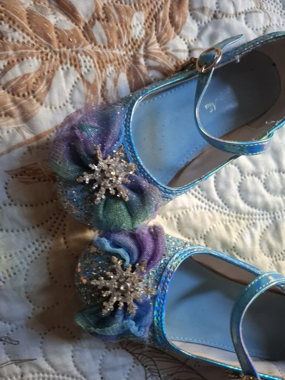 Girls' Light Blue Glitter Mary Jane Shoes with Snowflake Accent